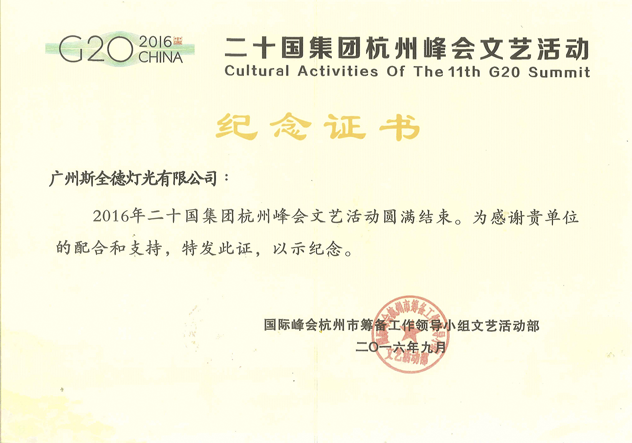 荣誉证书 | G20纪念证书